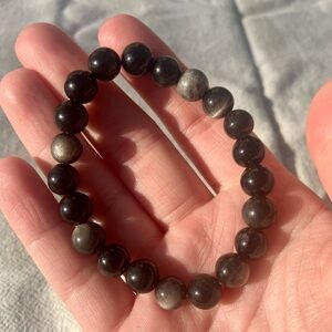 Silver obsidian beaded bracelet